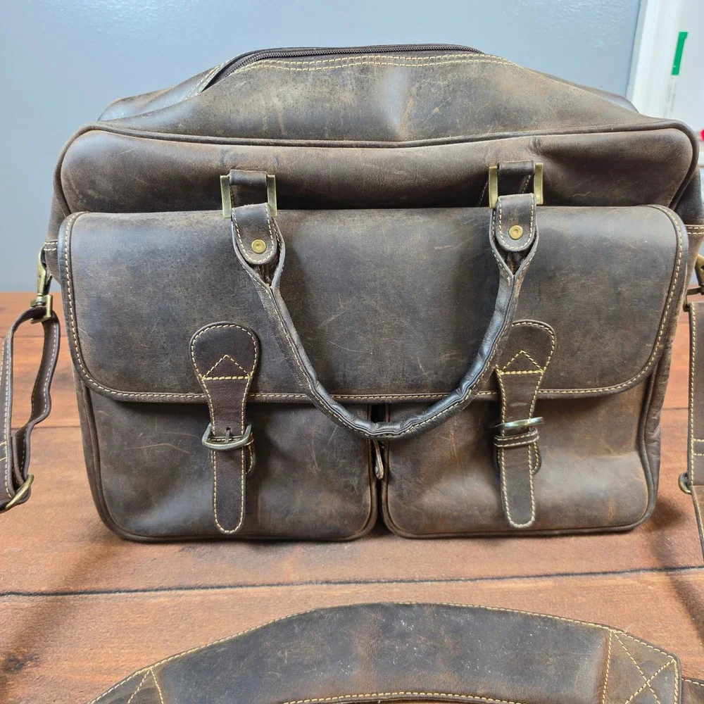 Canyon Outback Briefcase Mens Large Brown Good Distressed Leather Messenger Bag
